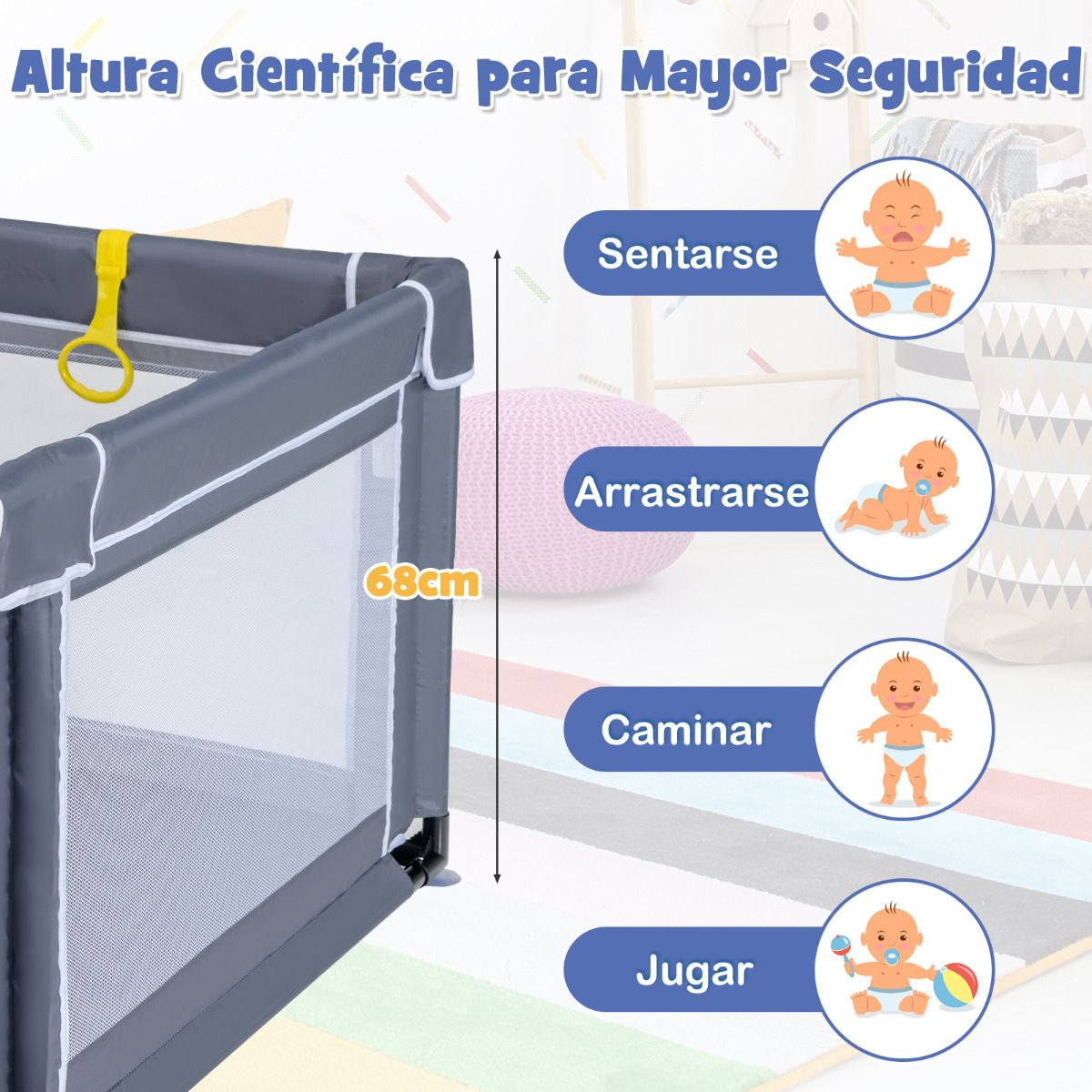 Parque Para Niños Centro Actividad Portátil Con Cercas De Seguridad 206 X 185,5 X 68 Cm