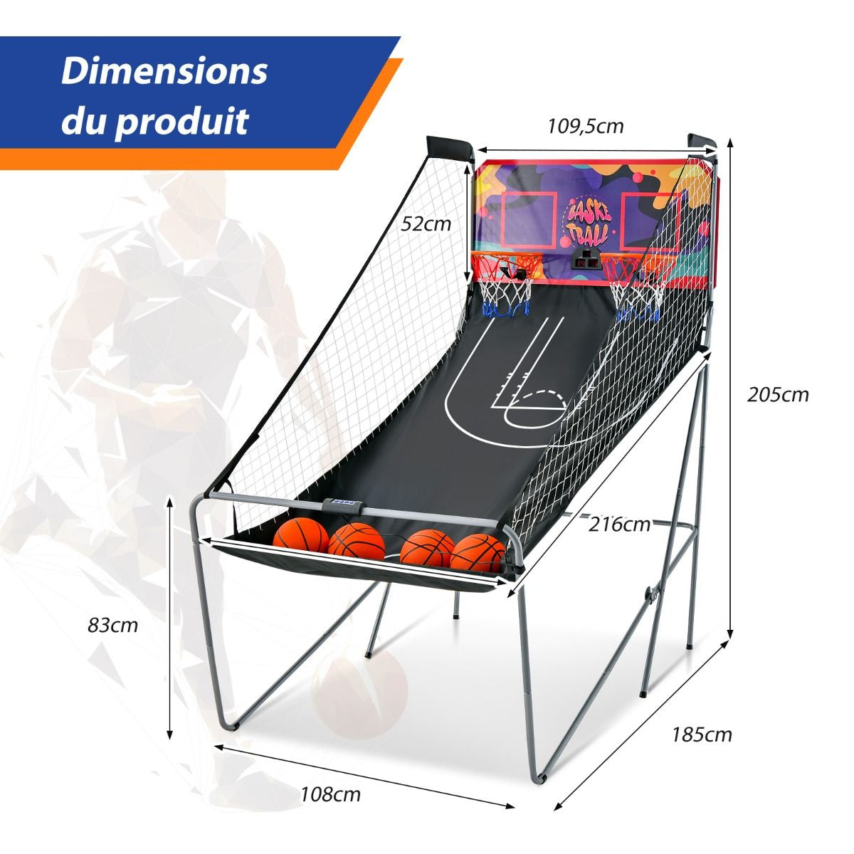 Jeu De Basketball Arcade Panier Compteur Basketball Panier De Basketball Arcade Blanc Et Noir 185X108X205Cm En Acier Bleu/Blanc/Gris/Violet