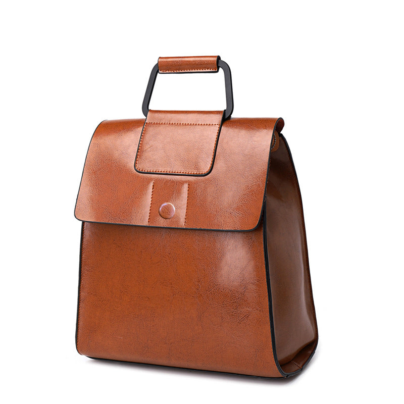 Women'S New Versatile Leather Fashion Oil Wax Cowhide Backpack