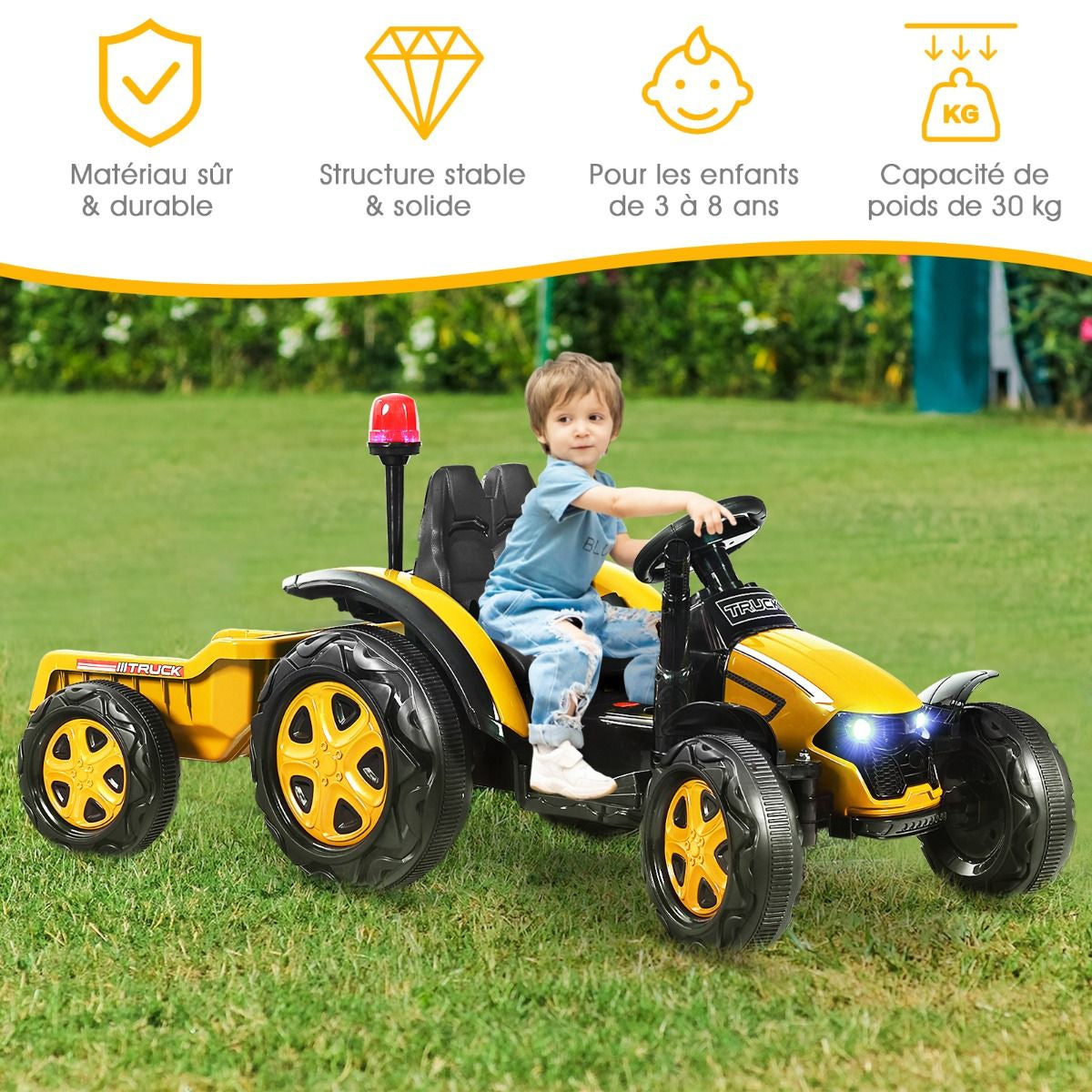 Tracteur Electrique Avec Télécommande 2.4G 12V 7AH Vitesse : 3-8 Km/H MP3 Port USB Pour Enfants De 3 À 8 Ans Blanc/Noir/Rouge/Vert