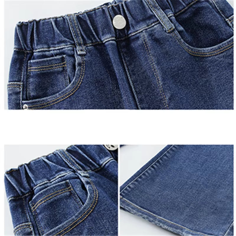 Loose Autumn Teanage Girls Jeans High Waisted Wide Leg Pants Children'S New Korean Kids Blue Denim Pants Trousers High Quality