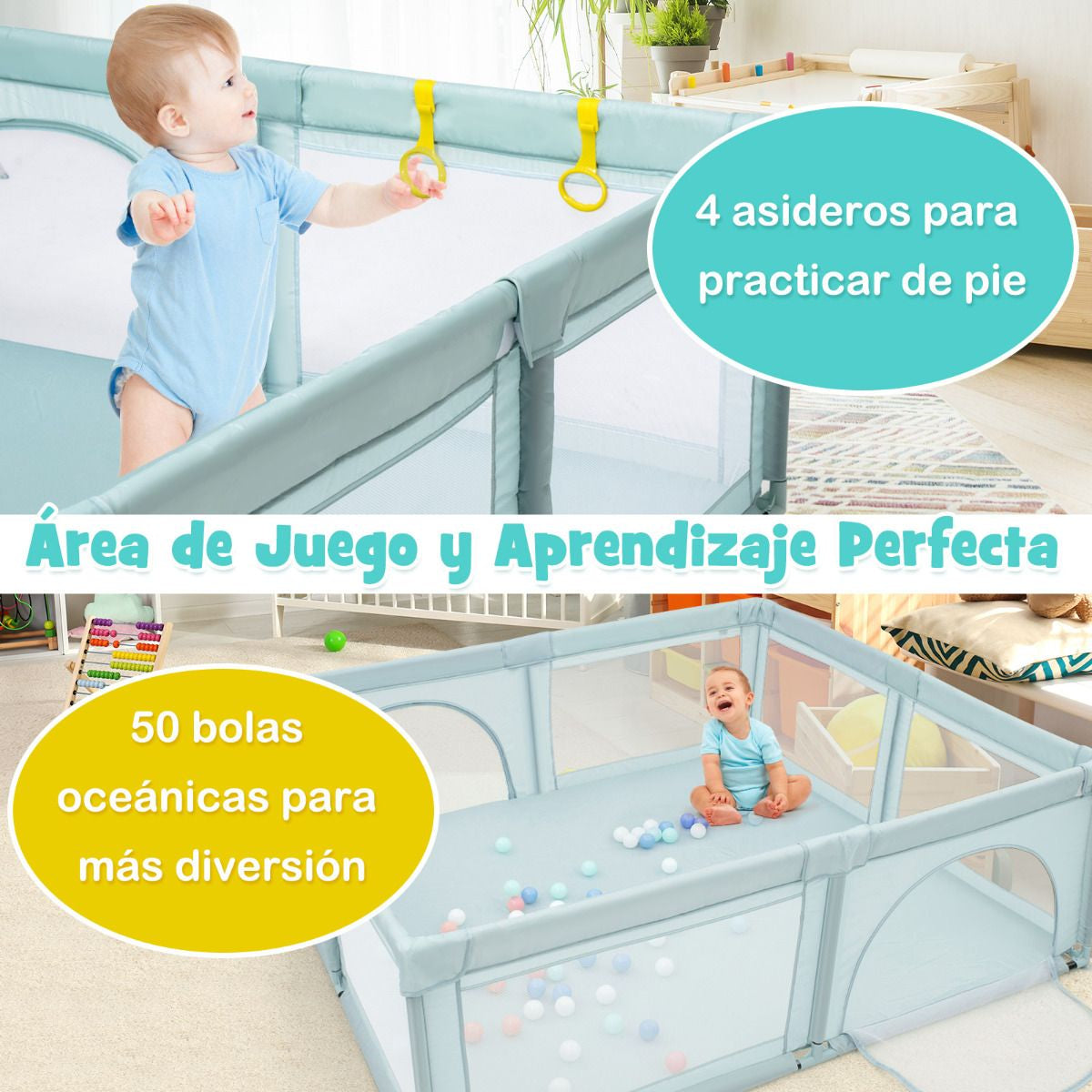 Parque Para Niños Centro Actividad Portátil Con Cercas De Seguridad 206 X 185,5 X 68 Cm