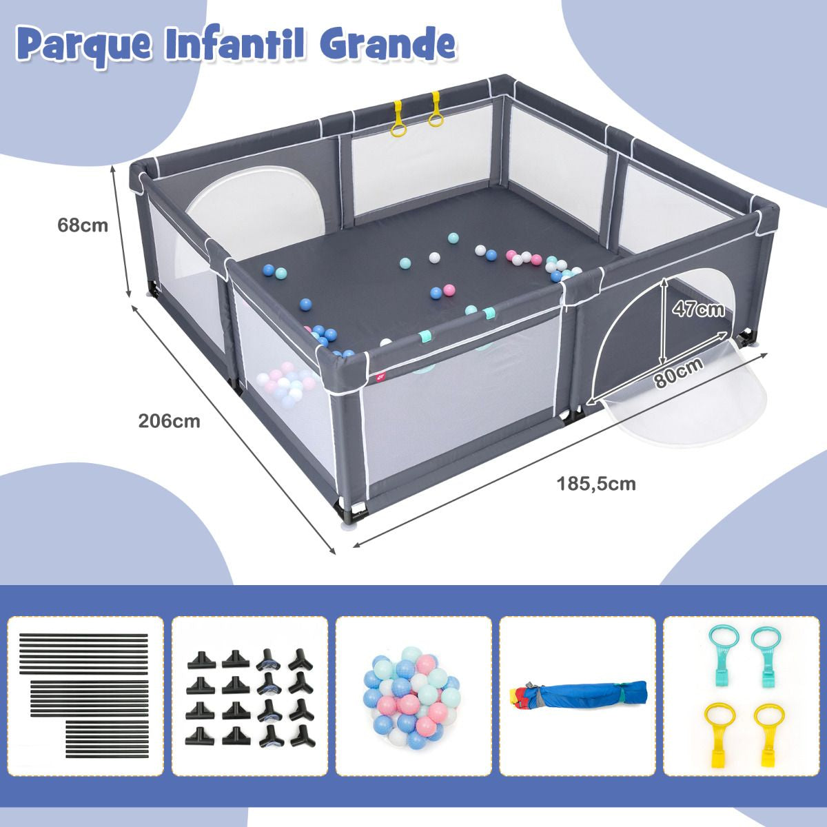 Parque Para Niños Centro Actividad Portátil Con Cercas De Seguridad 206 X 185,5 X 68 Cm