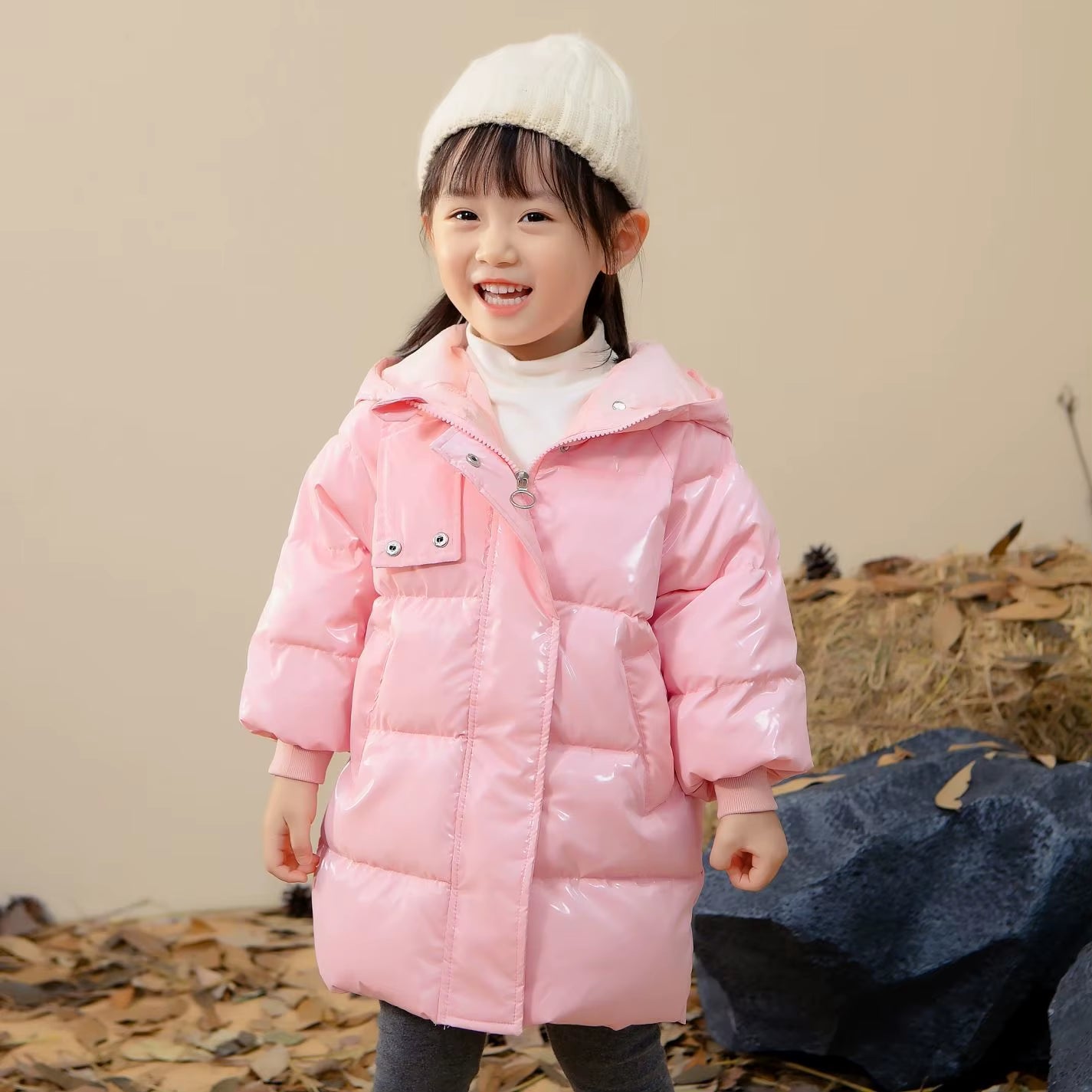 2024 Winter Long Coats Girls Kids Velvet Cotton Padded Thick Warm Coats Elegant Baby Ruffles Hooded Overcoats Children Clothing