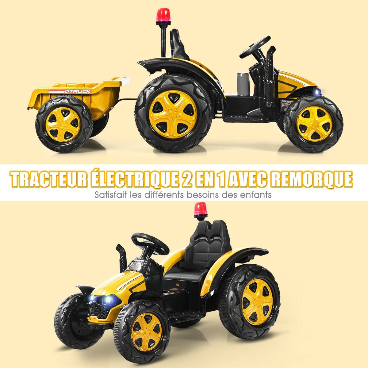 Tracteur Electrique Avec Télécommande 2.4G 12V 7AH Vitesse : 3-8 Km/H MP3 Port USB Pour Enfants De 3 À 8 Ans Blanc/Noir/Rouge/Vert