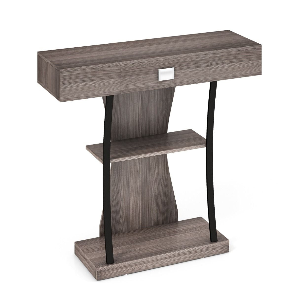 Table Console 3 Étagères Meuble D'Entrée L91 X P30 X H88 Style Scandinave Dispositif Anti-Renversement Brun Rustique/Noir/Gris