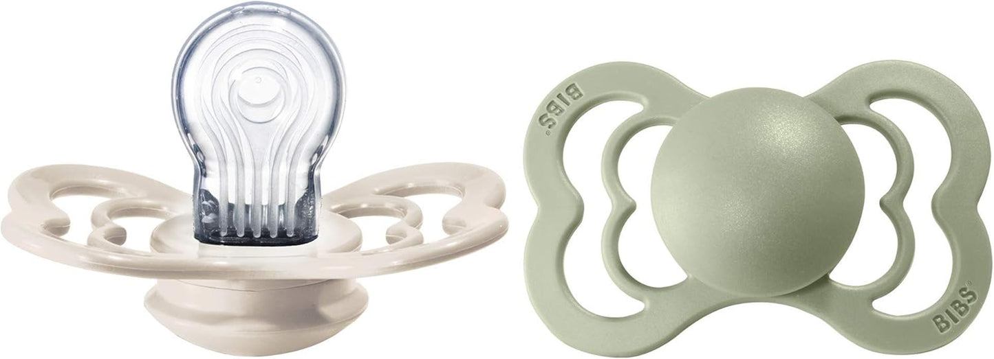 Tétine  Supreme, Lot De 2, Silicone, Tétine Danoise De Forme Symétrique. Sans BPA. (Ivory/Sage, Taille 2 (À Partir De 6 Mois))