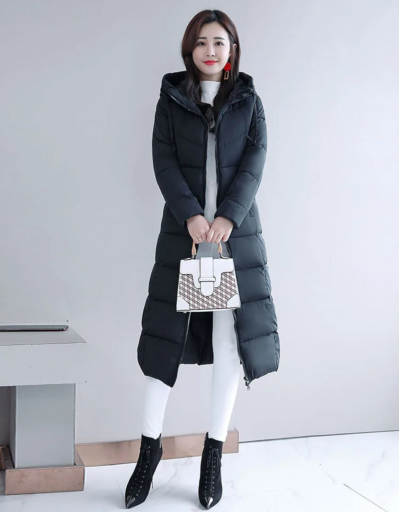 Large Size M-6XL Woman Jacket Winter down Parkas Coats Lengthen Warm Quilted Cotton Jacket for Women Hooded Padded Outwear