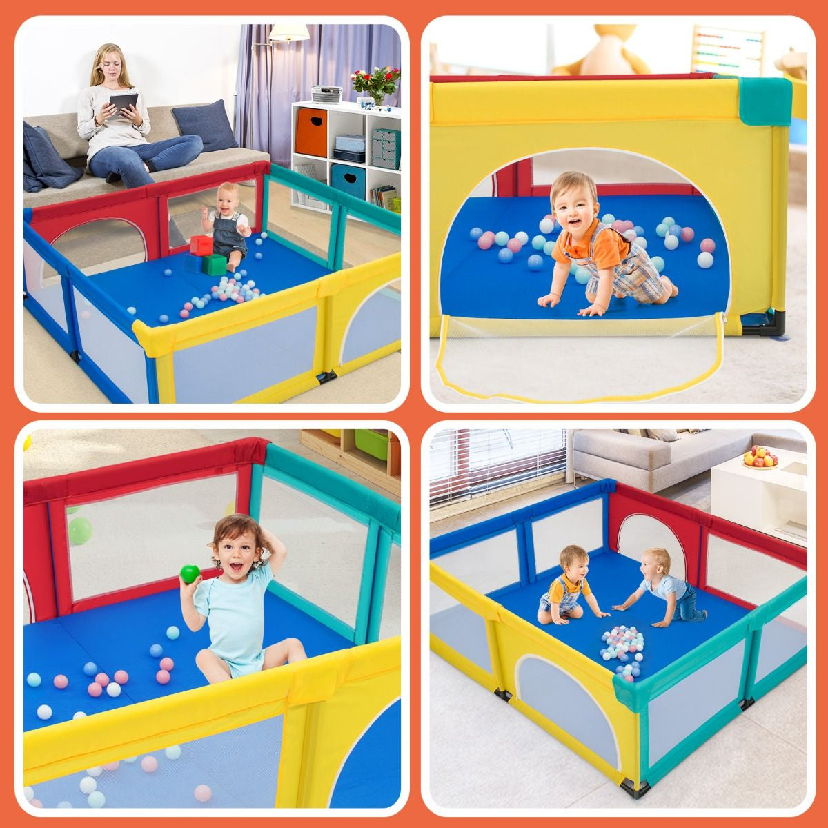 Parque Para Niños Centro Actividad Portátil Con Cercas De Seguridad 206 X 185,5 X 68 Cm