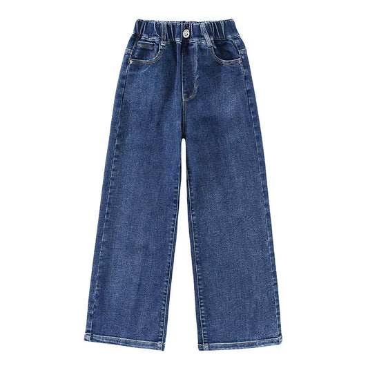 Loose Autumn Teanage Girls Jeans High Waisted Wide Leg Pants Children'S New Korean Kids Blue Denim Pants Trousers High Quality