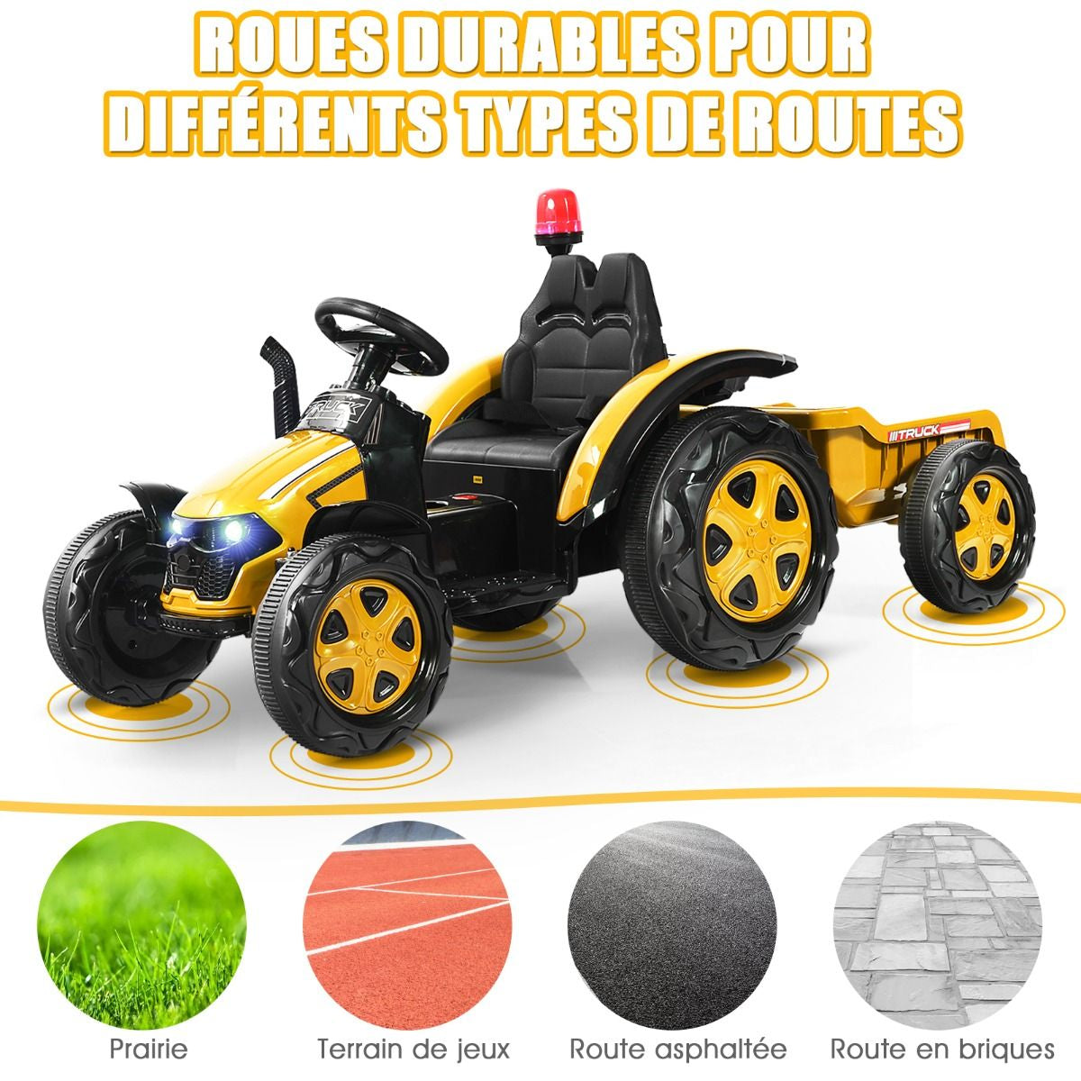 Tracteur Electrique Avec Télécommande 2.4G 12V 7AH Vitesse : 3-8 Km/H MP3 Port USB Pour Enfants De 3 À 8 Ans Blanc/Noir/Rouge/Vert