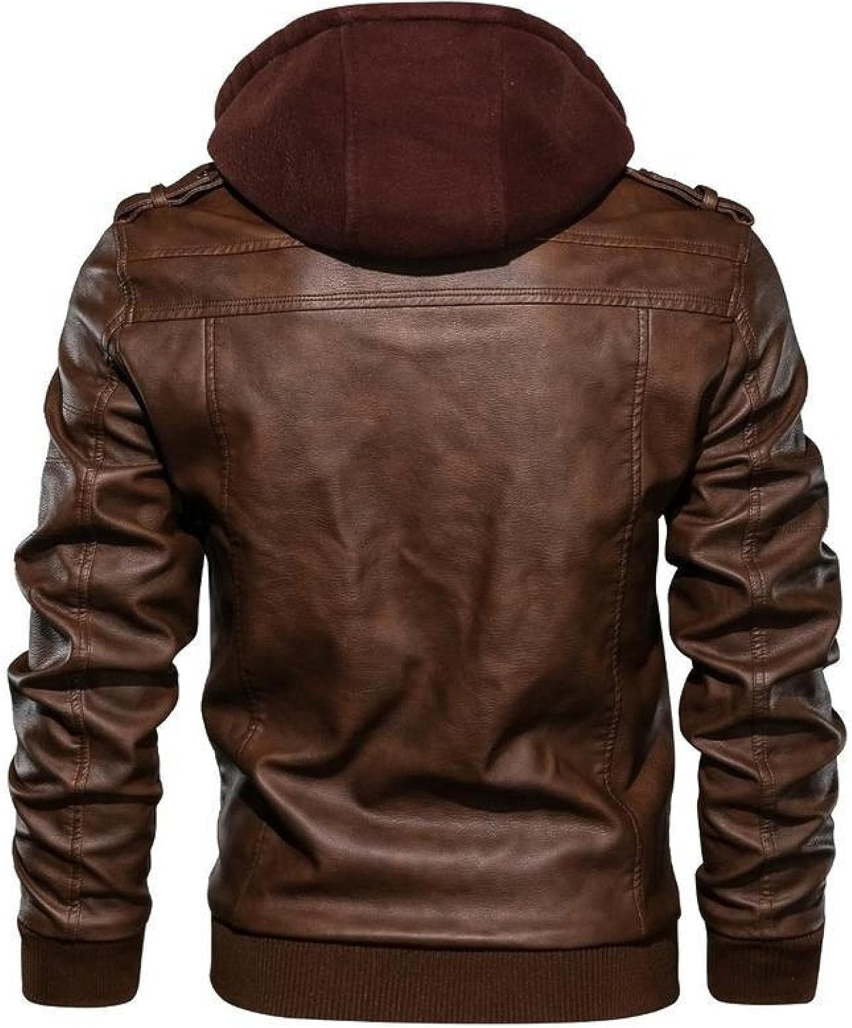 Blouson De Moto Bomber En Similicuir PU Pour Homme Avec Fermeture Éclair Et Col Montant - Gris - Capuche - Coutures Latérales - Grande Taille - Ourlet Droit Décontracté