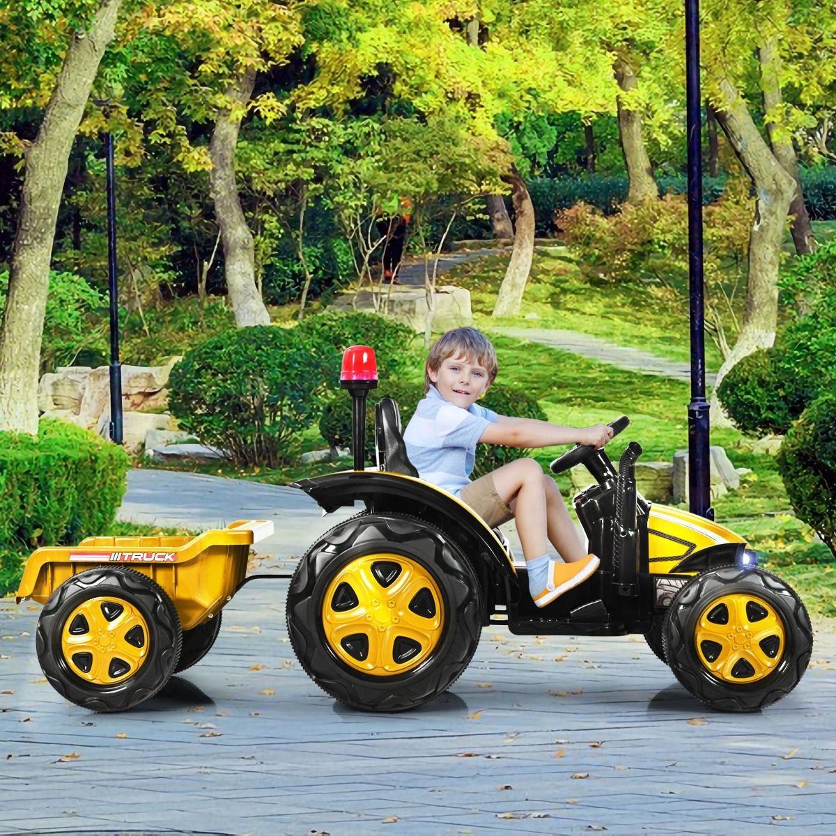 Tracteur Electrique Avec Télécommande 2.4G 12V 7AH Vitesse : 3-8 Km/H MP3 Port USB Pour Enfants De 3 À 8 Ans Blanc/Noir/Rouge/Vert
