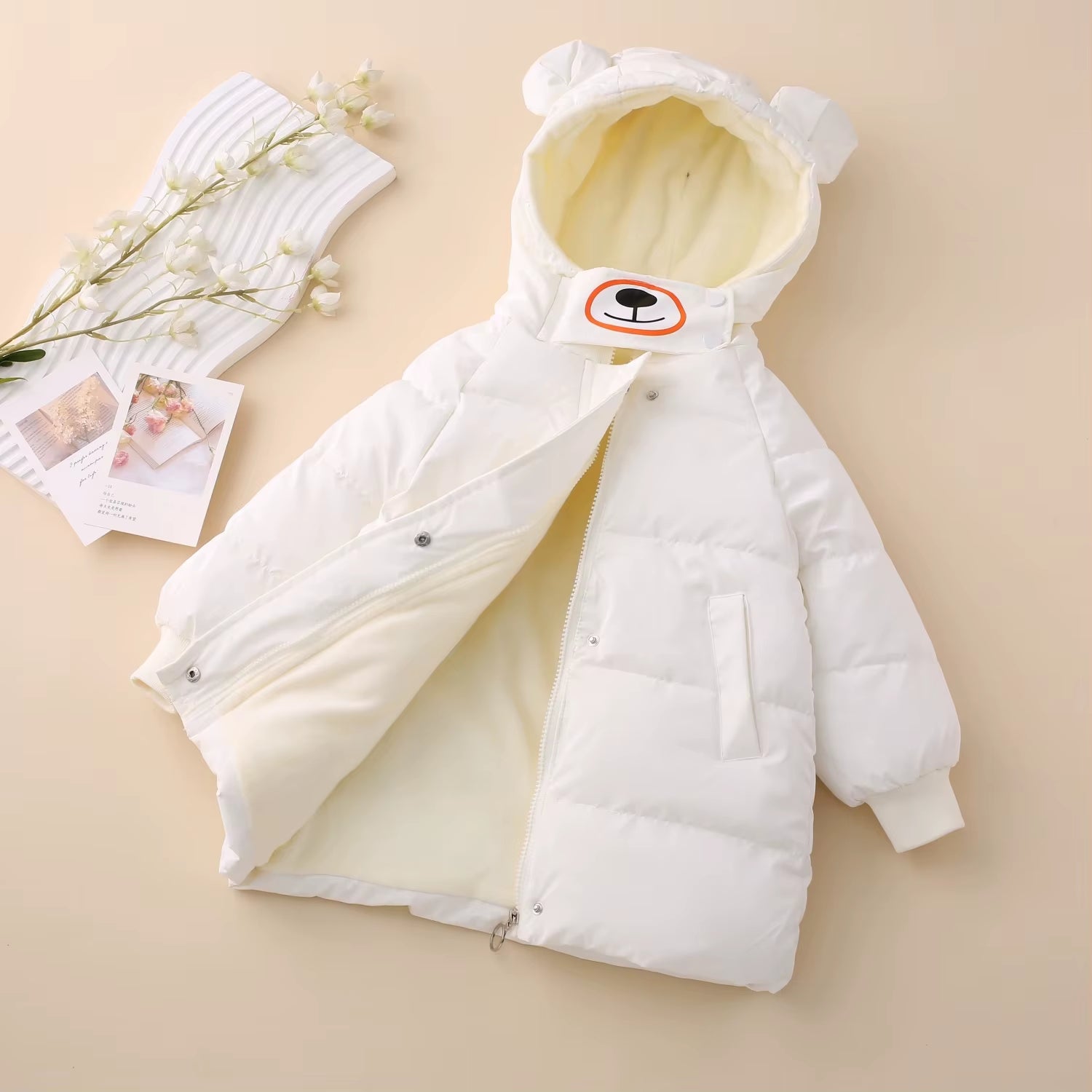2024 Winter Long Coats Girls Kids Velvet Cotton Padded Thick Warm Coats Elegant Baby Ruffles Hooded Overcoats Children Clothing