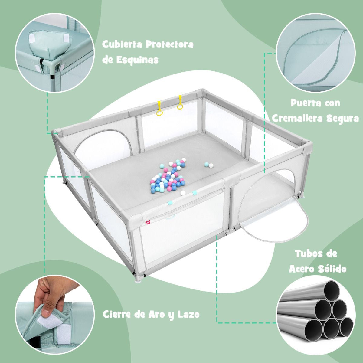 Parque Para Niños Centro Actividad Portátil Con Cercas De Seguridad 206 X 185,5 X 68 Cm