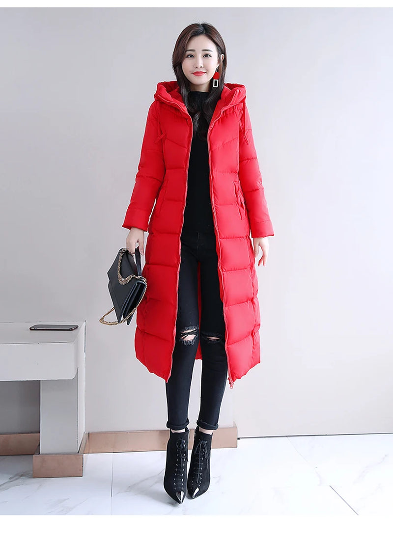 Large Size M-6XL Woman Jacket Winter down Parkas Coats Lengthen Warm Quilted Cotton Jacket for Women Hooded Padded Outwear