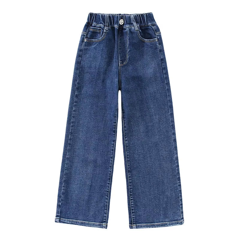 Loose Autumn Teanage Girls Jeans High Waisted Wide Leg Pants Children'S New Korean Kids Blue Denim Pants Trousers High Quality