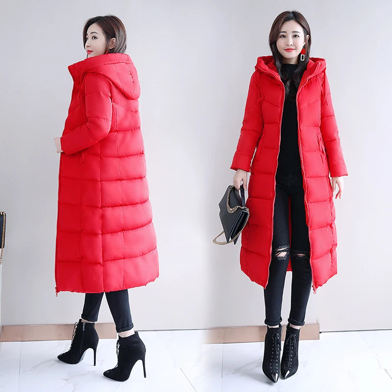 Large Size M-6XL Woman Jacket Winter down Parkas Coats Lengthen Warm Quilted Cotton Jacket for Women Hooded Padded Outwear