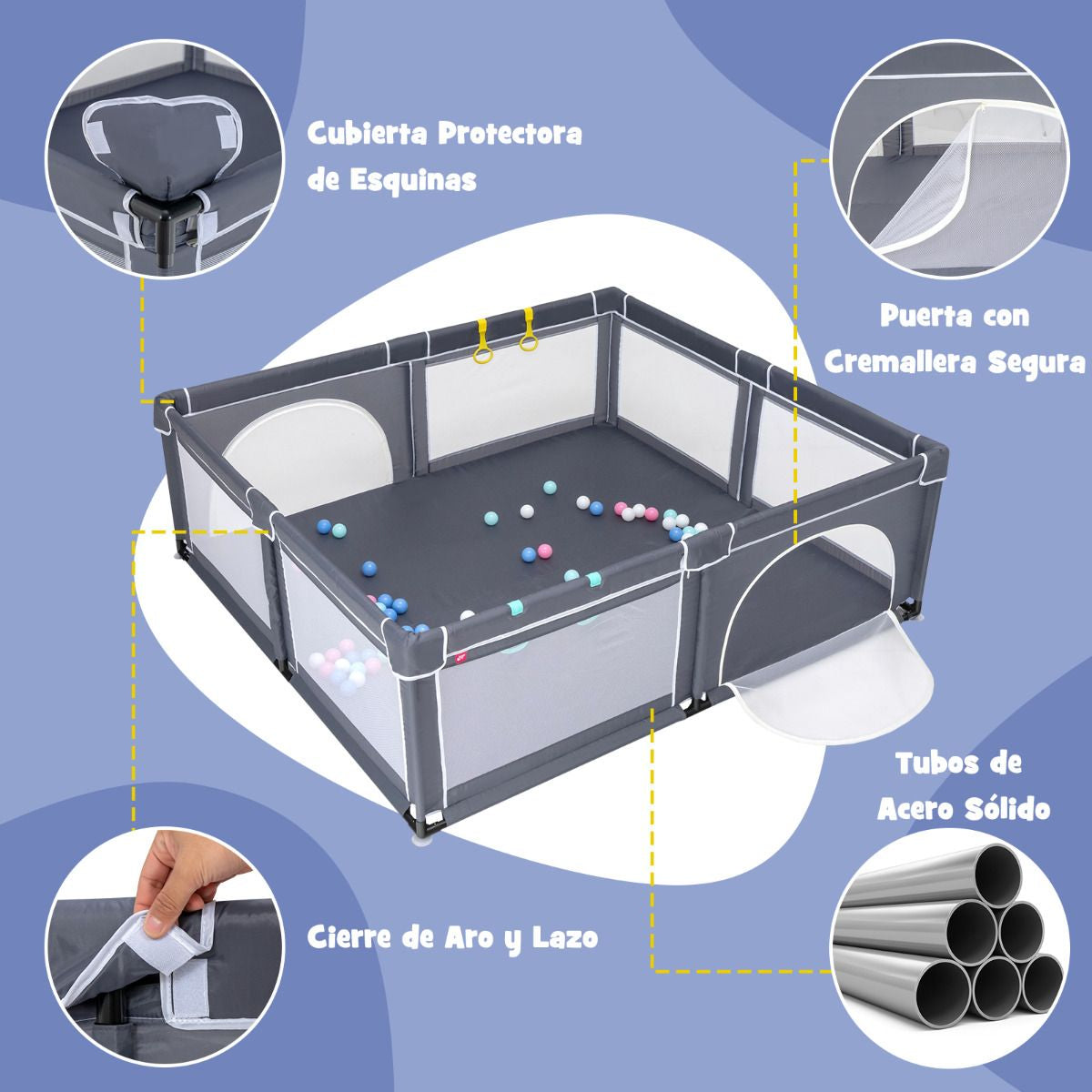 Parque Para Niños Centro Actividad Portátil Con Cercas De Seguridad 206 X 185,5 X 68 Cm