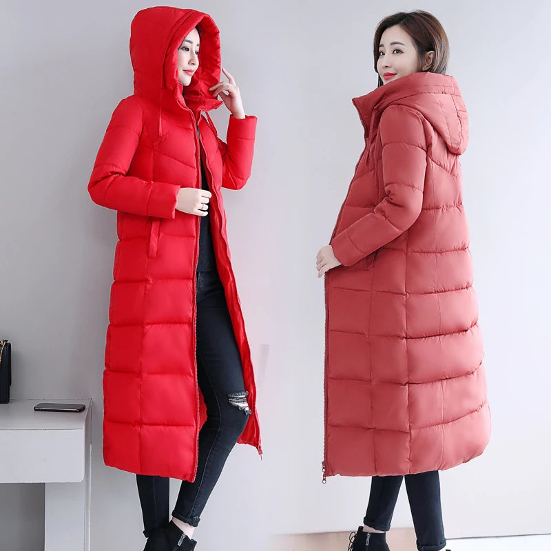 Large Size M-6XL Woman Jacket Winter down Parkas Coats Lengthen Warm Quilted Cotton Jacket for Women Hooded Padded Outwear