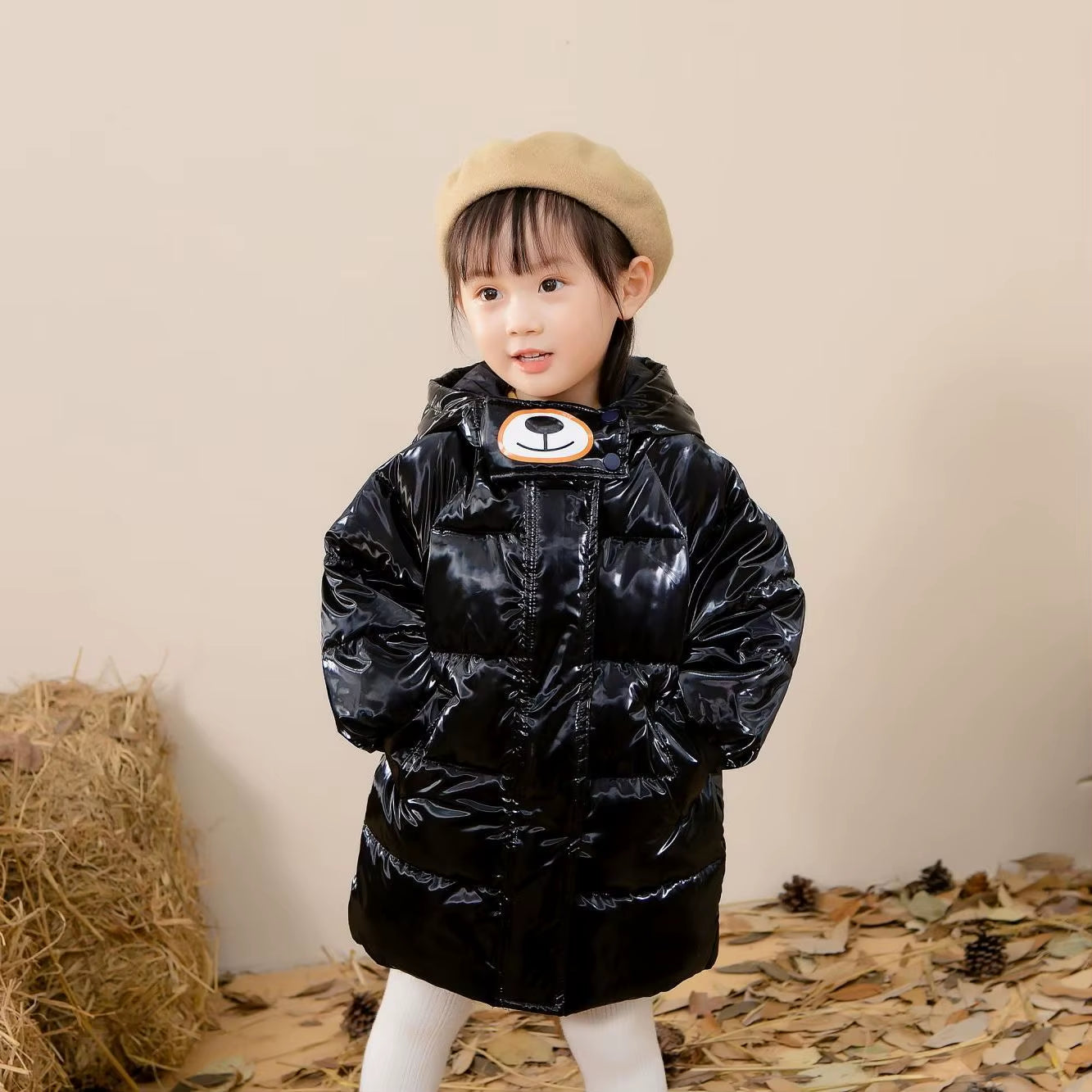 2024 Winter Long Coats Girls Kids Velvet Cotton Padded Thick Warm Coats Elegant Baby Ruffles Hooded Overcoats Children Clothing