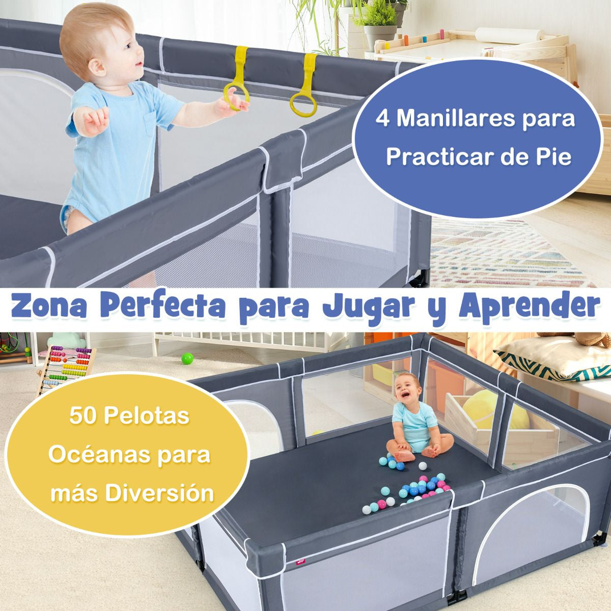 Parque Para Niños Centro Actividad Portátil Con Cercas De Seguridad 206 X 185,5 X 68 Cm