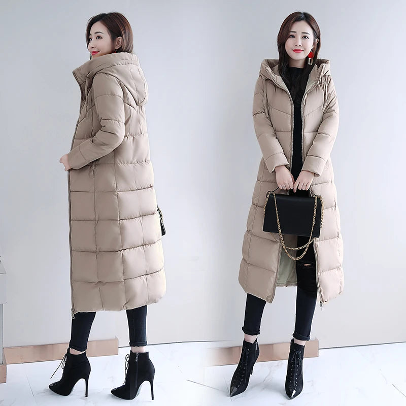 Large Size M-6XL Woman Jacket Winter down Parkas Coats Lengthen Warm Quilted Cotton Jacket for Women Hooded Padded Outwear