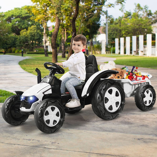 Tracteur Electrique Avec Télécommande 2.4G 12V 7AH Vitesse : 3-8 Km/H MP3 Port USB Pour Enfants De 3 À 8 Ans Blanc/Noir/Rouge/Vert