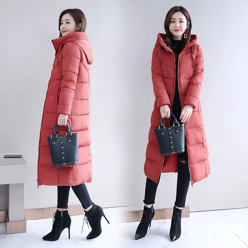 Large Size M-6XL Woman Jacket Winter down Parkas Coats Lengthen Warm Quilted Cotton Jacket for Women Hooded Padded Outwear