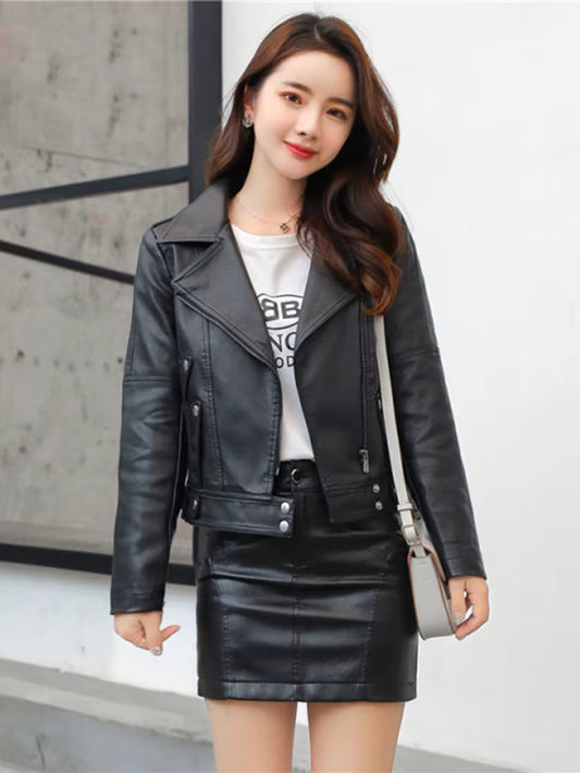 Aelegantmis Faux Fur Coat Women Leather Jacket Autumn Winter Warm Plush Thick Outerwear Ladies Wool Fur Collar Basic Jackets