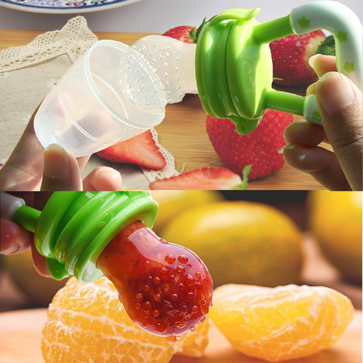 Sucette Fruit Pour Bebe,4 Pcs Tétine Grignoteuse Fruit Dentition Factice Fruits Frais Sucette Infantile Silicone Sucette Grignoteuse Pour Bébé Complément Alimentaire Dispositif Alimentation S M L