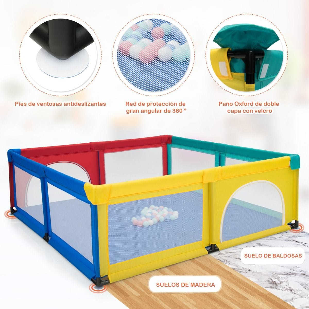 Parque Para Niños Centro Actividad Portátil Con Cercas De Seguridad 206 X 185,5 X 68 Cm