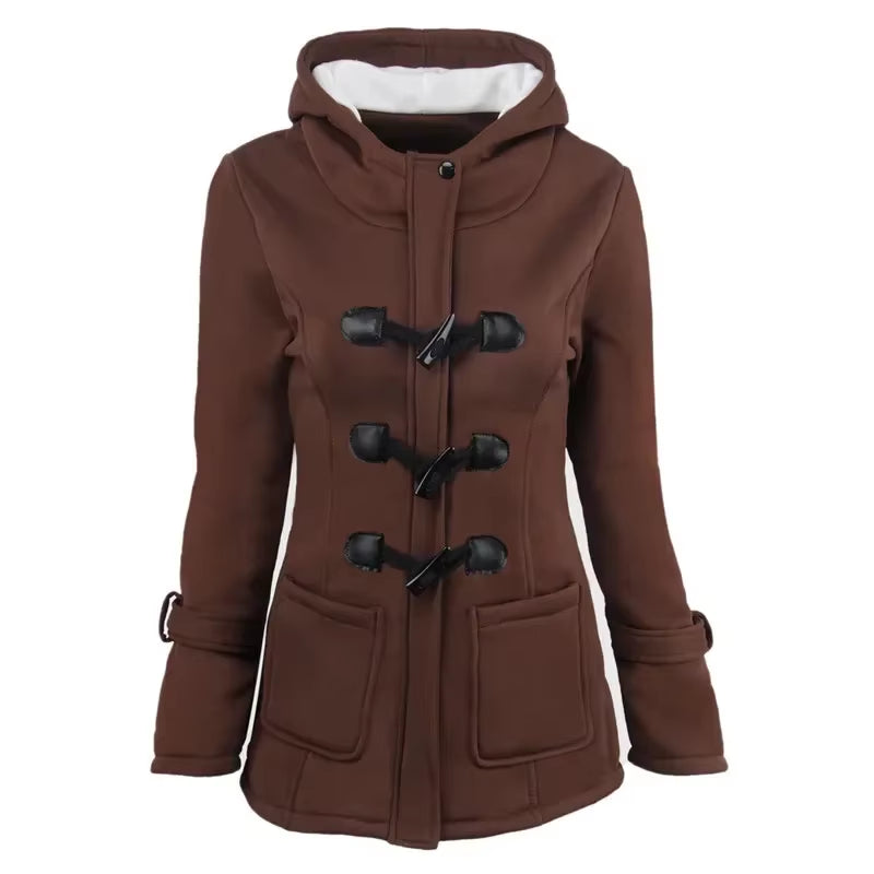 Casual Women Trench Coat 2025 Autumn Zipper Hooded Coat Female Long Trench Coat Horn Button Outwear Ladies Top Jaqueta Feminina