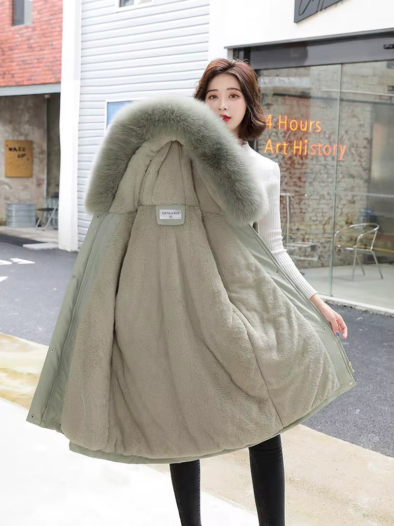 2022 New Cotton Thicken Warm Autumn Winter Jacket Coat Women Casual Long Parka Winter Clothes Fur Lining Hooded Coats