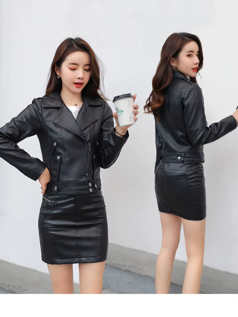 Aelegantmis Faux Fur Coat Women Leather Jacket Autumn Winter Warm Plush Thick Outerwear Ladies Wool Fur Collar Basic Jackets