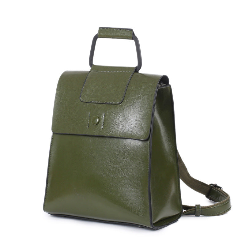 Women'S New Versatile Leather Fashion Oil Wax Cowhide Backpack