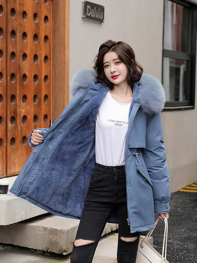 2022 New Cotton Thicken Warm Autumn Winter Jacket Coat Women Casual Long Parka Winter Clothes Fur Lining Hooded Coats