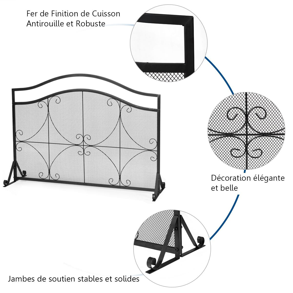Pare-Feu Pour Cheminée/Poêle 1 Grand Volets Long 112 Cm Haut 83,5 Cm En Métal