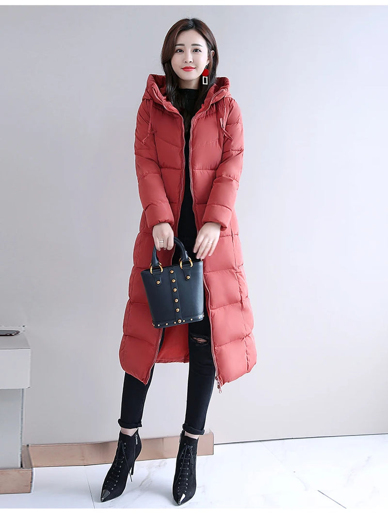 Large Size M-6XL Woman Jacket Winter down Parkas Coats Lengthen Warm Quilted Cotton Jacket for Women Hooded Padded Outwear