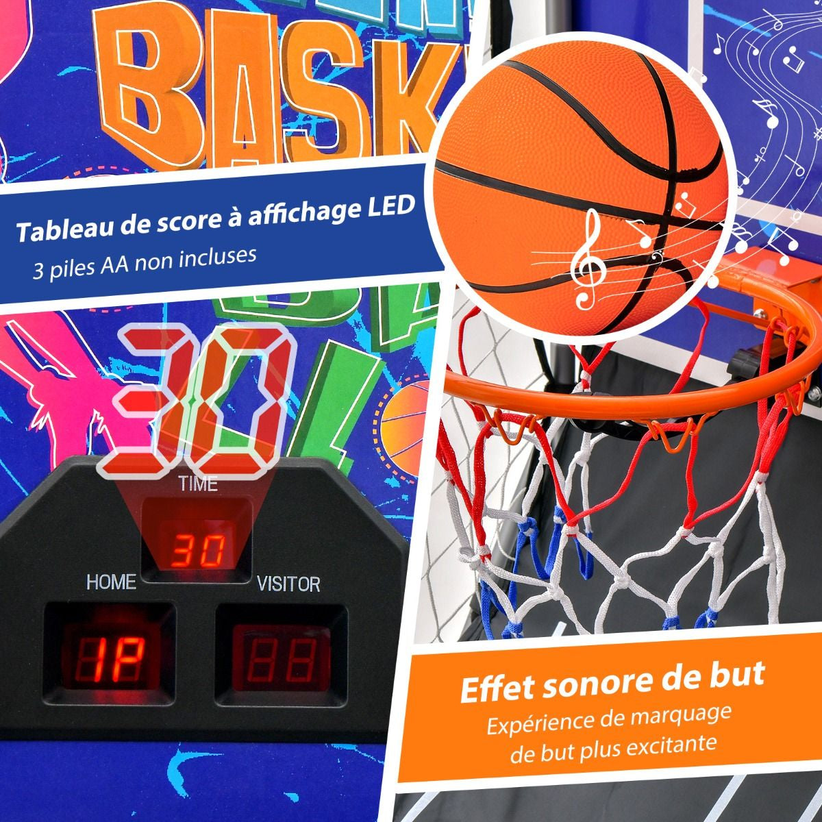 Jeu De Basketball Arcade Panier Compteur Basketball Panier De Basketball Arcade Blanc Et Noir 185X108X205Cm En Acier Bleu/Blanc/Gris/Violet