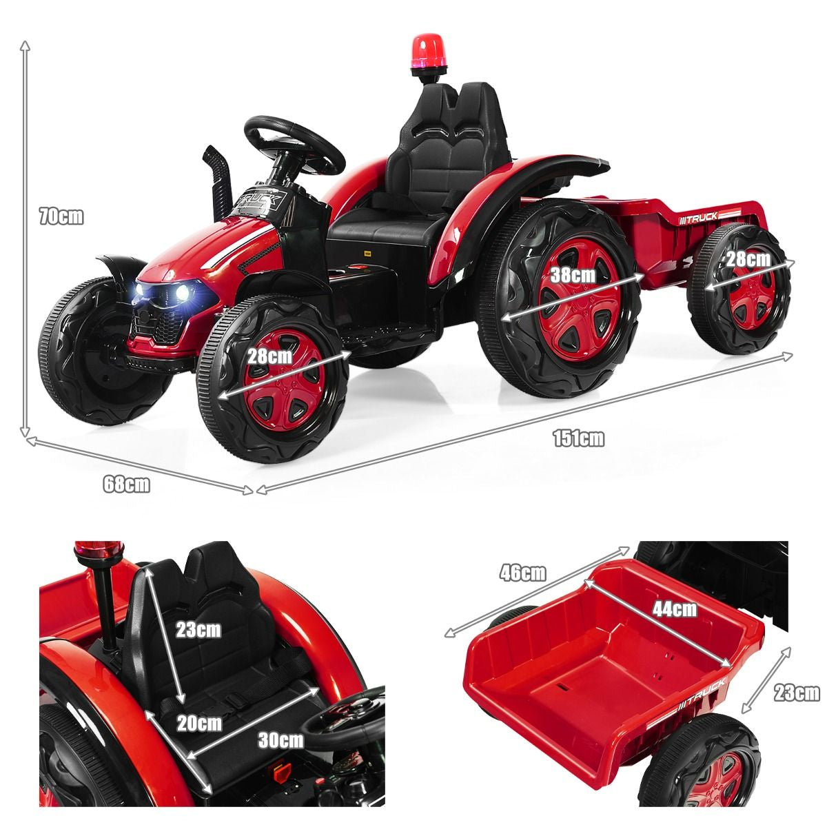 Tracteur Electrique Avec Télécommande 2.4G 12V 7AH Vitesse : 3-8 Km/H MP3 Port USB Pour Enfants De 3 À 8 Ans Blanc/Noir/Rouge/Vert