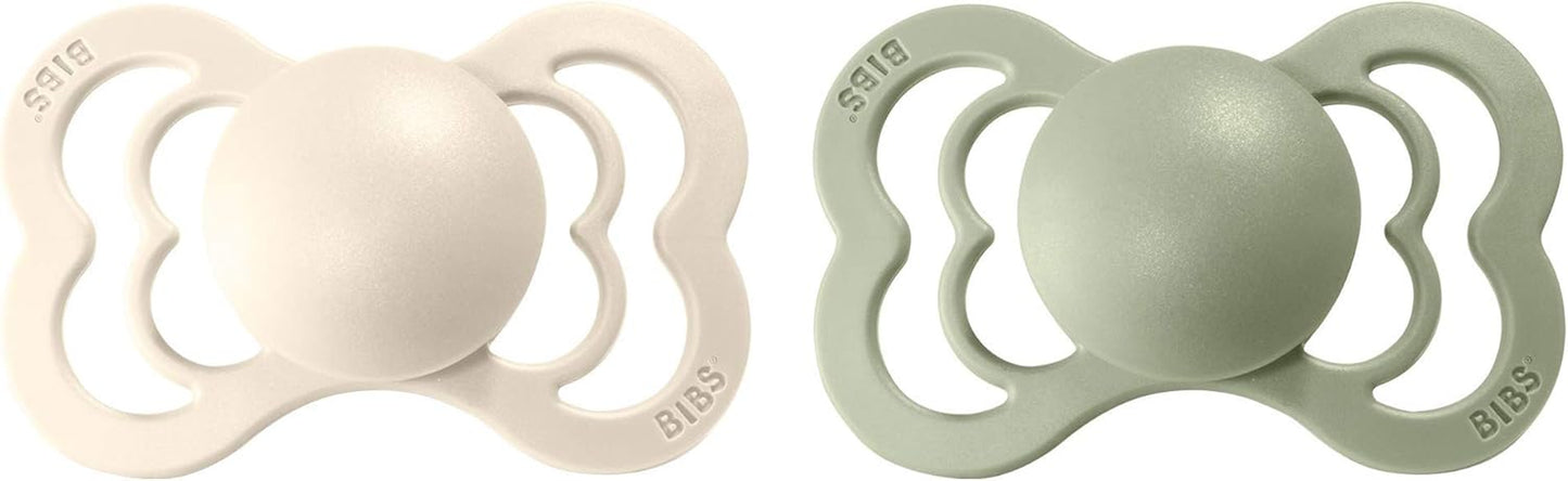 Tétine  Supreme, Lot De 2, Silicone, Tétine Danoise De Forme Symétrique. Sans BPA. (Ivory/Sage, Taille 2 (À Partir De 6 Mois))