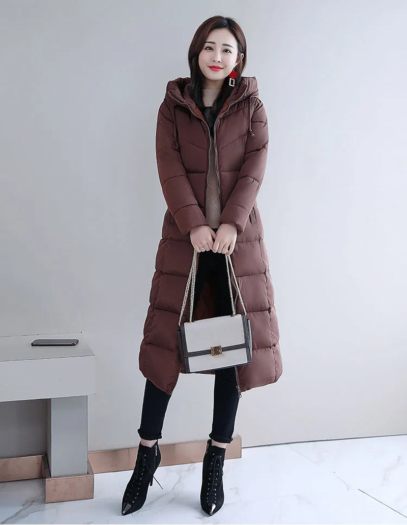 Large Size M-6XL Woman Jacket Winter down Parkas Coats Lengthen Warm Quilted Cotton Jacket for Women Hooded Padded Outwear