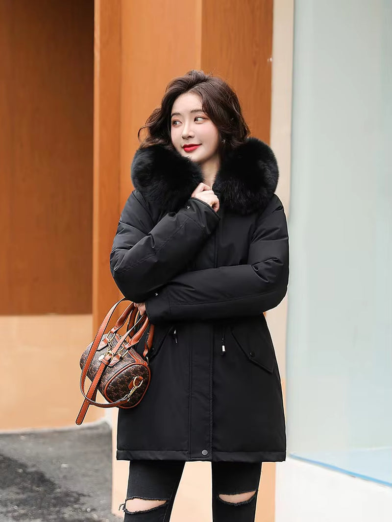 2022 New Cotton Thicken Warm Autumn Winter Jacket Coat Women Casual Long Parka Winter Clothes Fur Lining Hooded Coats